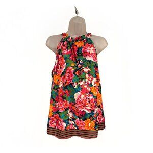 CECE Floral Colorful Neck Tie Halter Top Womens Size Large Summer Vibrant Cotton